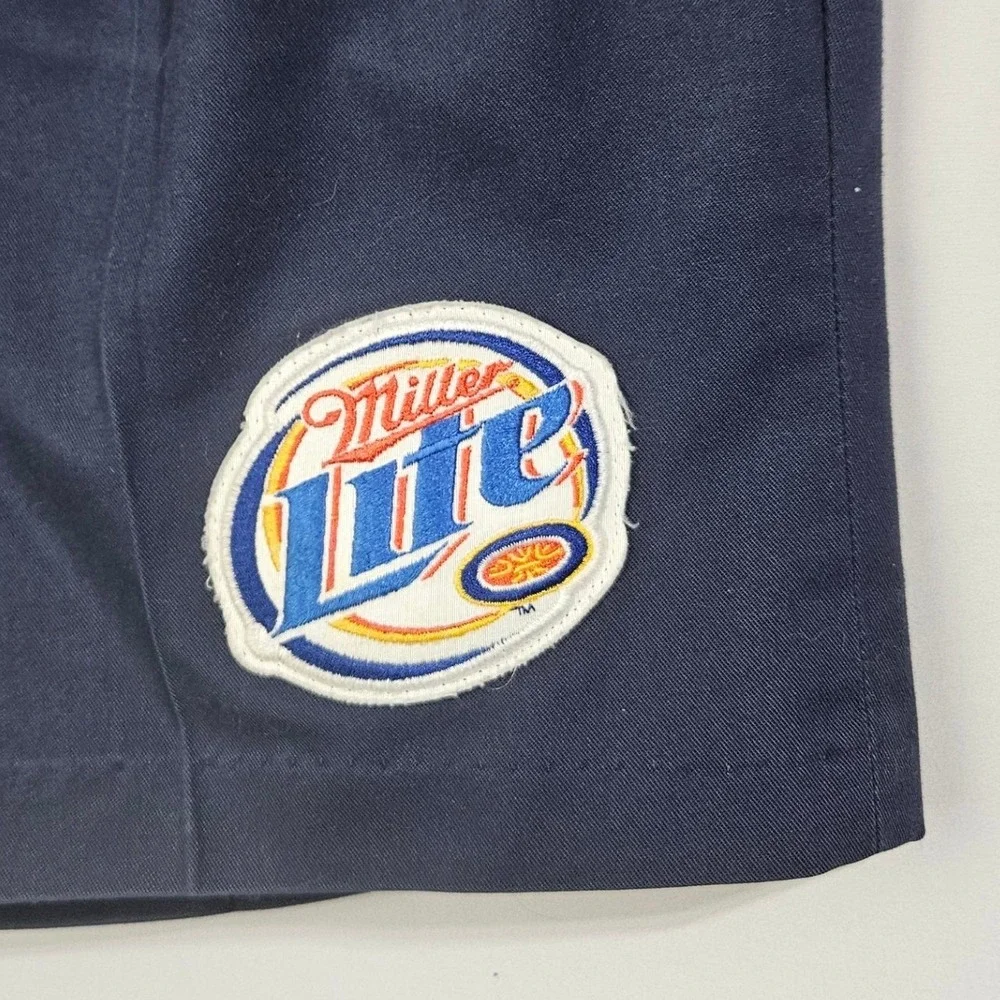 Navy Blue Miller Lite Beer Patch Pleated Work Shorts 35 Vintage USA Made Brewery